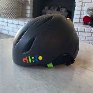 EUC Giro Matte Black Helmet with bright Green Straps - Kids Small